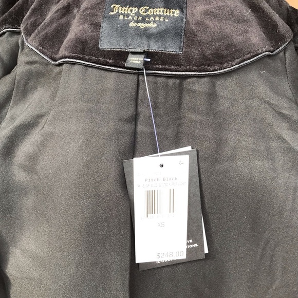 Juicy Couture NWT Black Velvet Puffer Jacket Quilted Down Coat XS - Picture 7 of 8